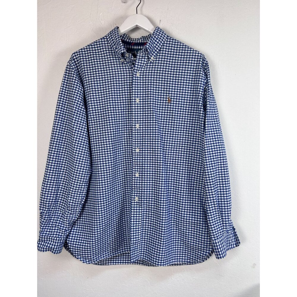 Ralph Lauren Mens Classic Fit Blue & White Gingham Button-Down Shirt XL Casual